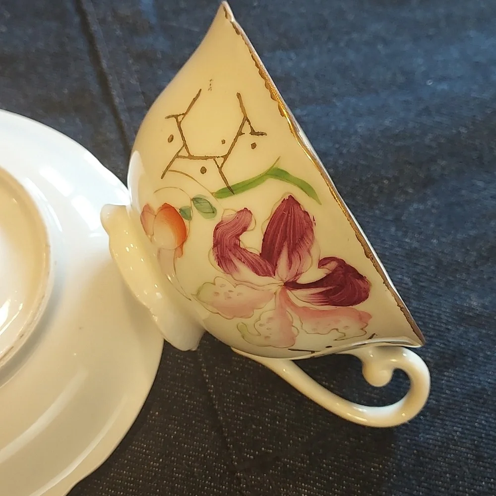 Tea Cup and Saucer made in occupied Japan Collectible Rare Pink White